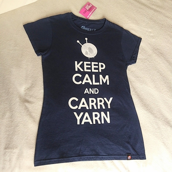 NWT Rocket Factory Navy T-shirt Keep Calm and Carry Yarn size S - Picture 2 of 7